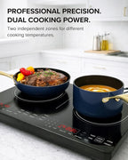 Nuwave PIC Double Portable Induction Cooktop, 900W/1500W/1800W Options, Two 8” Heating Zones, 106 Precise Temperatures from 50°F–575°F in 5°F Increments, Shatter-Resistant Ceramic Glass