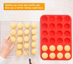 Walfos Mini Silicone Muffin Pan - 24 Cups, BPA Free and Dishwasher Safe, Non-stick Silicone Cupcake Baking Pan, Great for Making Muffin Cakes, Tart, Bread