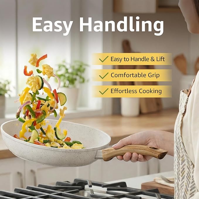 25Pcs Pots and Pans Set Non Stick, Ceramic Cookware with Titanium-Reinforced Nonstick Coating, PFAS-Free & Induction Ready, Long-Lasting Performance, Full Kitchen Set with 3 Casseroles