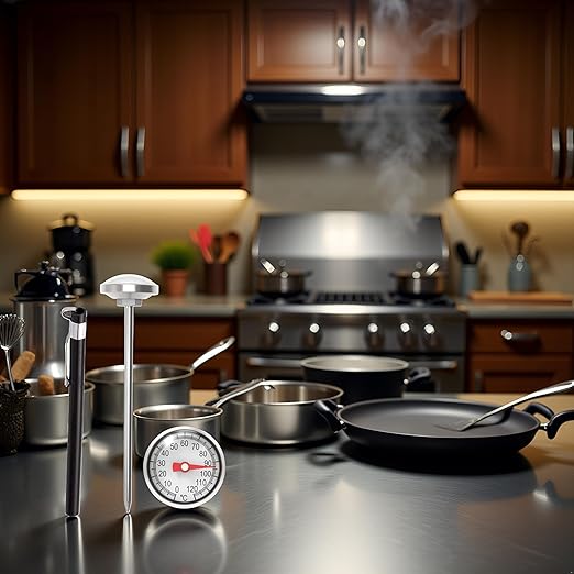Black Kitchen Food-Cooking Meat Coffee Thermometer, Physical Sensing Stainless Steel Thermometer for Milk Foam Frothing Chocolate Water Grill, Turkey, BBQ Thermometers and Timers