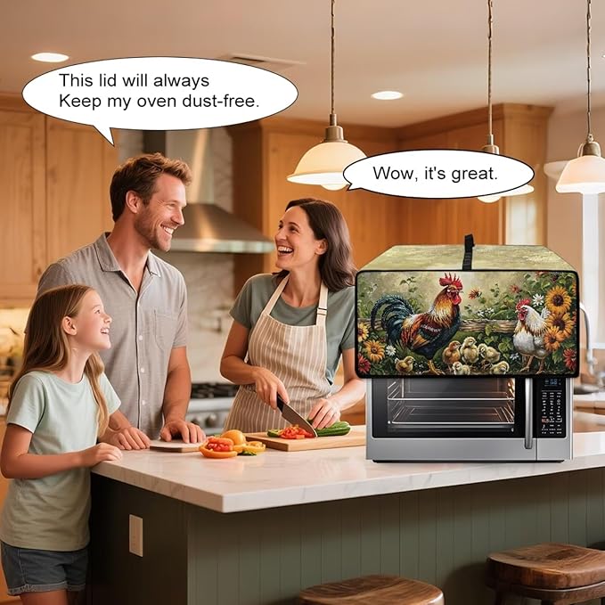 Rooster Sunflower Print Toaster Oven Dust-proof Cover Heat-Resistant Kitchen Small Appliance Air Fryer Covers Universal Washable Microwave Oven Covers (Large-18.5 * 22.5 * 12.99 inches)