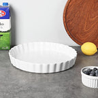 ONTUBE Pie Pans 11 Inches Ceramic Quiche Pans, Round Pie Tins for Baking,Oven Saf (White, 11" x 1 Pieces)