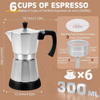 Silver Aluminum Electric Moka Pot, 3 or 6 Cups Espresso Maker with Dose Reduction Plate