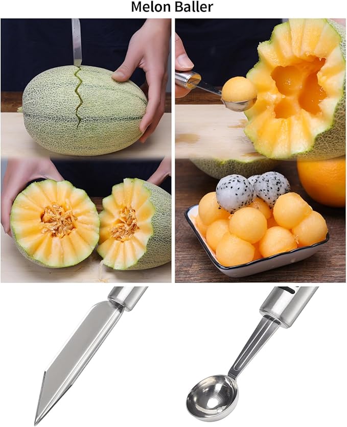BURLIHOME 12 Pack Vegetable and Fruit Carving Tools, Chef Garnish Tools, Melon Baller Scoop Set, Lemon Zester, Vegetable Peeler, Apple Corer, Stainless Steel Carving Knife Set for Fruits