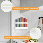 Straw Holder for Cabinet Door, Reusable Tumbler Straw Organizer Storage Container Mount for Kitchen Counter Cupboard Door (White, 9.5inch)