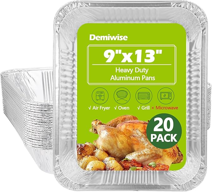 Thickened 20 Pack Heavy Duty Aluminum Pans, 9x13 Aluminum Foil Pans Disposable, Half Size Steam Table Foil Baking Tray for Cooking, Baking, Roasting & Chafing, Carton Packaging