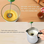 Electric Milk Frother Handheld,Travel Coffee Drink Mixer Batteries Included, 304 Stainless Steel Whisk for latte Cappuccino,Bulletproof Coffee Hot Chocolate,Egg-Grass Green