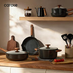 CAROTE 21pcs Cookware Set Nonstick Pots and Pans Set, Ceramic Cookware Set Induction Cookware, Non toxic Healthy Non Stick Kitchen Cooking Set, PFAS PTFE Free, Black