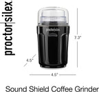 Proctor Silex Sound Shield Electric Coffee Grinder for Quiet Grinding, Stainless Steel Blades, Beans, Spices and More, 12 Cups, Black (80402)