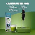 Harmony Leaf Handheld Milk Frother, Stainless Steel Electric Drink Mixer with Stand, Battery Operated Coffee Frother for Lattes, Matcha, Hot Chocolate and More, Black