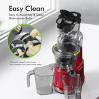SIFENE Cold Press Slow Masticating Juicer Machine, Juice Extractor for Vegetables & Fruits, Dual Mouth 83mm Wide Chute, High Juice Yield, BPA Free, Easy-Clean, Compact Stylish Red Design