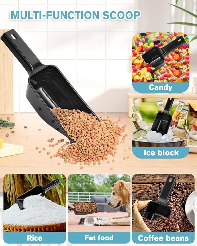 2 Cup Dog Food Scoop(2 Pack), Plastic Pet Food Scoop with Measuring Lines for Accurate Pet Food Portions,Dishwasher Safe (Black)