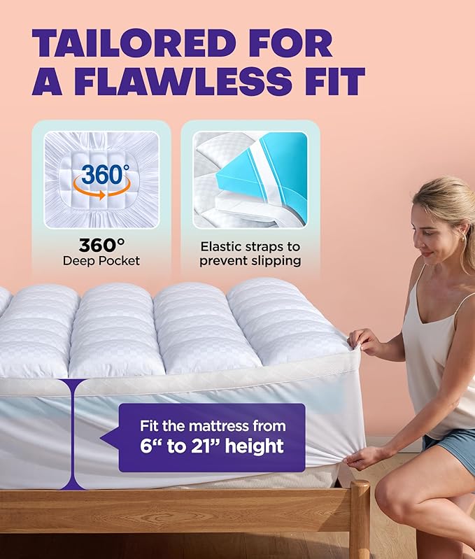Dual Layer 4 Inch Memory Foam Mattress Topper for Pressure Relief with 4X Support, 2" Pillow Top Twin Mattress Topper 50% Viscose Made from Bamboo Plus 2" Cooling Gel Memory Foam Comfort Mattress Pad