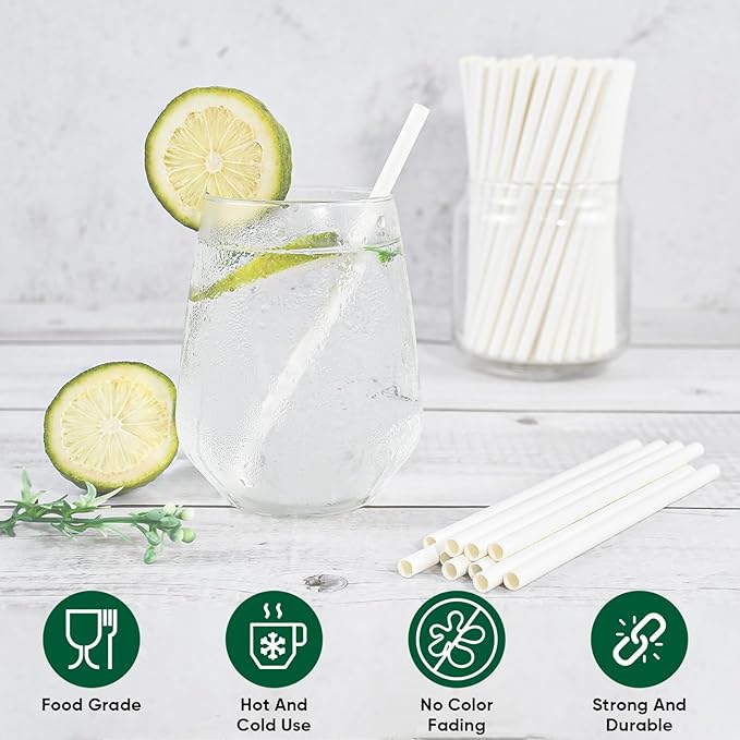 [400 Pack] Compostable Short Paper Straws Individually Wrapped, 5.75" x 0.24", Dye-free White - Great for Kids, Milk Cartons, Cocktail & Coffee