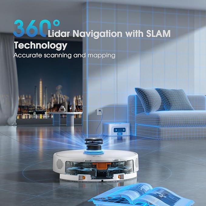 Robot Vacuum and Mop Combo, 3-in-1 Robotic Vacuums Cleaner with 70-Day Self-Emptying Base, LiDAR Navigation Smart Mapping & Strong 6000Pa Suction, for Pet Hair, Hard Floor, Carpet