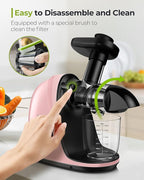 Jocuu Slow Masticating Juicer with 2-Speed Modes - Cold Press Juicer Machine - Quiet Motor & Reverse Function - Easy to Clean Juicer Extractor - Juice Recipes for Fruits & Vegetables (Light Pink)