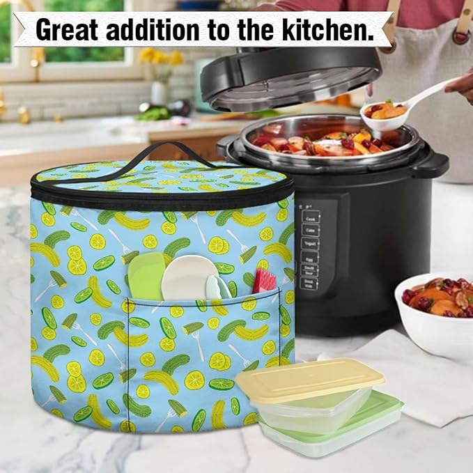Electric Pressure Cooker Insulation Bag Hand Washable Pressure Cooker Storage Bag Protective Hood with Pocket, Fork Pickled Cucumber