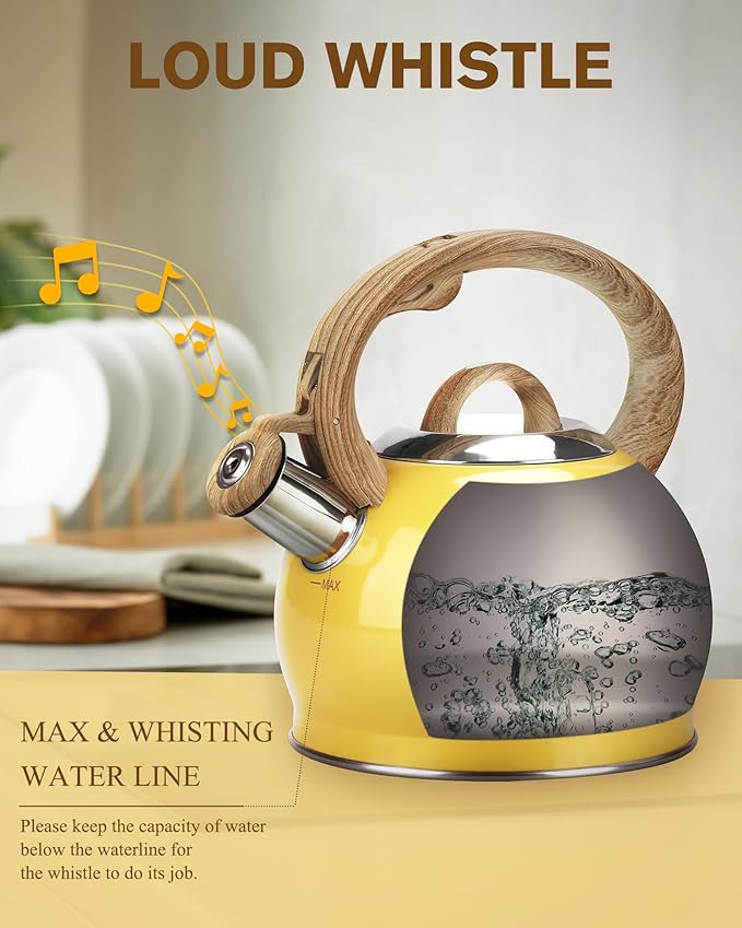 Hauce Radio Stovetop Tea Kettle, 2.1 Quart Stove Top Whistling Tea Kettles,Water Teapot Induction Tea Kettle with Food Grade Stainless Steel and Silicone Anti-Hot Handle, Suitable for All Heat Sources