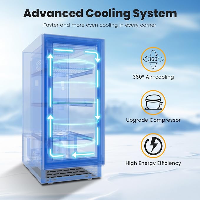 15 Inch Beverage Refrigerator,130 Cans Under Counter Beverage Fridge with Glass Door for Soda Beer Water, Freestanding Reversible Door Beverage Cooler Refrigerator for Home&Kitchen