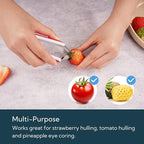 KITCHENDAO Strawberry Huller Corer Stem Remover with Safety Lock, Non-Slip Soft-touch Handle, Sharp Blades, Dishwasher Safe,1 Pack