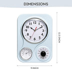 Lily's Home - 9.5 Inch x 12.5 Inch - Retro Kitchen Wall Clock, Vintage Wall Clock with a Thermometer and 60-Minute Timer, Ideal for Any Kitchen, Office, or Diner (Light Blue)