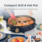Joydeem Electric Grill with Shabu Shabu Hot Pot, Compact Korean BBQ Hotpot Combo Machine, 2L Hot Pot, Suitable for 1-4 People, JD-SK3407