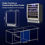 ORYMUSE 24 Inch Wine Cooler Refrigerator, 46 Bottle Dual Zone Wine Fridge with Stainless Steel Glass Door, Adjustable Shelves, Upgraded Compressor, Built-In Freestanding for Home, Bar, Kitchen