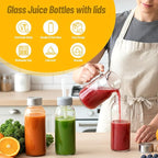10 oz Clear Glass Bottle with Lid, Reusable Glass Water Bottles with Stainless Steel Cap & Straws for Juicing, Milk, Ginger & Smoothies, Refrigerator, Leak-Proof, Juice Containers Set of 10