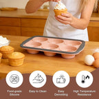 Silicone Muffin Pans for Baking with Metal Frame, 6-Cup Silicone Muffin Pan, Non-BPA Nonstick Coating, Easy Release & Clean, Oven & Dishwasher Safe, Versatile for Baking, Custards & Cupcakes(Pink)