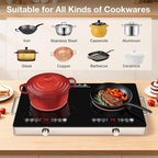 4000w Electric Cooktop 2 Burners, 23'' Electric Stove Top 110v with Plug in, GTKZW Knob Control Countertop & Built-in Ceramic Cooktop, 9 Power Levels, Child Lock, Timer, Over-Heat Protection