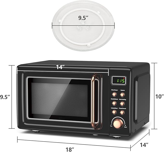 Moccha Retro Microwave, 0.7Cu.ft Compact Microwave, 700-Watt Countertop Microwave Ovens w/5 Micro Power, Delayed Start Function, LED Display, Child Lock, Small Microwave (Black)
