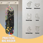 Flower Cat Plastic Bag Holder, Wall Mount Grocery Bag Holder, Plastic Storage bag, Pull Rope Free Adjustment, Plastic Bag Holders for Grocery Bags, Cat Lover Plastic Bag Dispenser for Home Kitchen