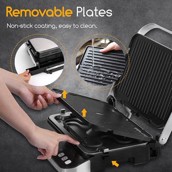 Taylor Swoden Panini Press Waffle Maker, 1600W Electric Indoor Grill with Non-Stick Double Sided Plates, LED Touch Screen, Independent Temperature Control, Opens 180 Degrees, Stainless Steel