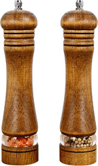 Haomacro Pepper Grinder, Wood Salt and Pepper Mills Set, Classic Manual Spice Grinder Refillable Salt Mill Sets with Acrylic Visible Window Adjustable Ceramic Grinding Rotor 8 inch 2 Pack