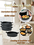 Oval Au Gratin Baking Dishes Set of 4 9" x 5" 19 oz matte black Ceramic Oven Safe & Heat Resistant With Handles for Small Mini Casseroles Cooking & Serving
