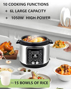 Electric Pressure Cooker, 6 Liters, Slow Stew Pot With 24-Hour Reservation Function, 10 In 1 Rice Cooker, Wok, Cake, Yogurt, Etc., Stainless Steel/Black