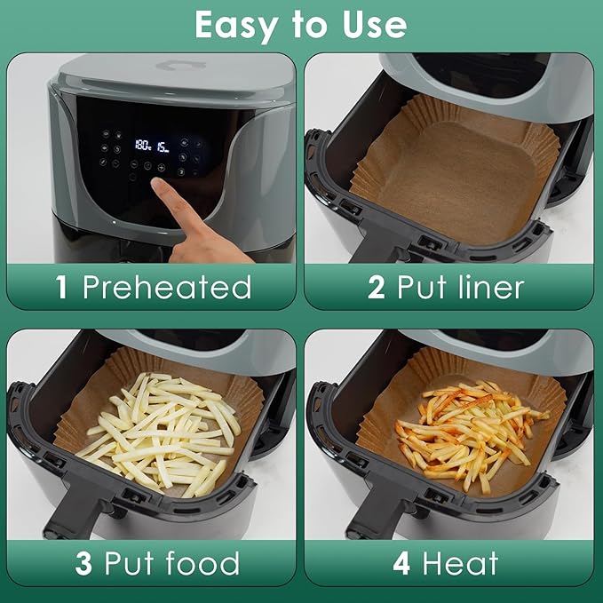 505 PCS Air Fryer Liners Disposable, 8-inch Square Parchment Paper Liners, Heavy-Duty Air Fryer Liners for 5-8 QT Basket, Non-Stick & Oil-Proof Parchment Paper for Microwave