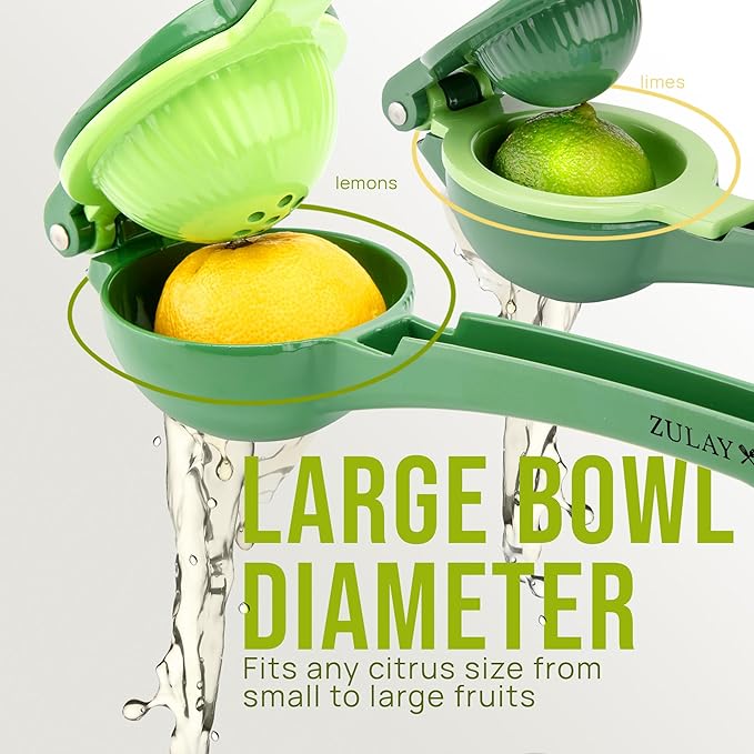 Zulay Kitchen Metal 2-in-1 Lemon Squeezer - Sturdy Max Extraction Hand Juicer Lemon Squeezer Gets Every Last Drop - Easy to Clean Manual Citrus Juicer - Easy-Use Lemon Juicer Squeezer - Green/Lime