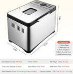 Happybuy Bread Maker, Dough Machine(19-in-1 2LB), Nonstick Ceramic Pan Automatic Breadmaker with Gluten Free Setting, Whole Wheat Bread Making, Digital, Programmable, 3 Loaf Sizes, 3 Crust Colors