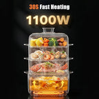 Kawu 16 Quart Food Steamer for Cooking, 4-Tier Electric Vegetable Steamer Hot Pot with Stainless Steel Tray, 1100W Fast Heating, 12H Timer, Keep Warm, Digital Steam Cooker for Grains, Meat & Sea Food