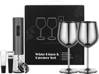 Electric Wine Opener Set Rechargeable, Automatic Corkscrew Kit, Including Stainless Steel Wine Glass of 2, Silver, Ideal Gift for Wedding, Wine Lover, Birthday, Girl, Men