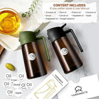 YARRAMATE 2Pcs 16oz/470ml Dark Brown Oil Sprayer for Cooking with Stickers, Food-grade Premium 2 in 1 Olive Oil Dispenser Bottle for Kitchen Gadgets, Air Fryer, Salad, Frying, BBQ (Black&OliveGreen)