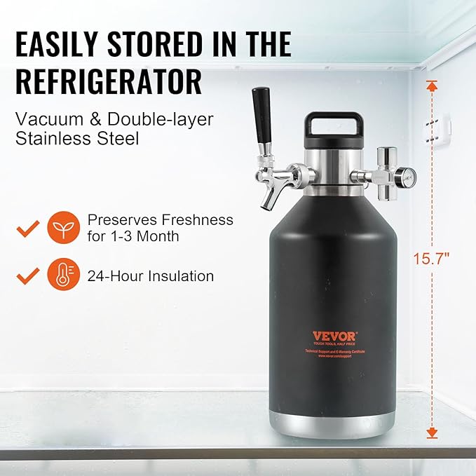 Beer Growler Tap System, 128Oz 4L Mini Keg, 304 Stainless Steel Pressurized Beer Growler, Keg Growler with Pressure Display, CO2 Regulator Faucet, Leak-Proof Ring For Draft, Homebrew, Craft Beer
