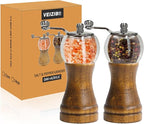 Pepper Grinder, Classical Roast Black Manual Pepper Grinder Set, Hand Shake Sea Salt Mill, Retro Style Wood， Acrylic，Ceramic Blades, Enjoy Fresh Pepper Spices (Walnut color 2pcs-6in)