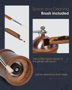 POLIVIAR Manual Coffee Grinder, Coffee Bean Grinder with Adjustable Ceramic Burr, Vintage Style Wooden Hand Coffee Grinder, Large Capacity Burr Coffee Grinder with Brush and Spoon (JX2022-CG20)