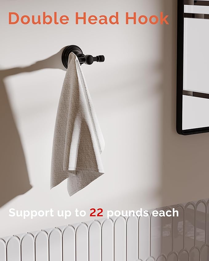 Towel Hook for Bathrooms 2 Pack, Stainless Steel Robe Coat Hook Wall Mount, Heavy Duty Towel Hanger for Kitchen, Bedroom or RV(Matte Black)