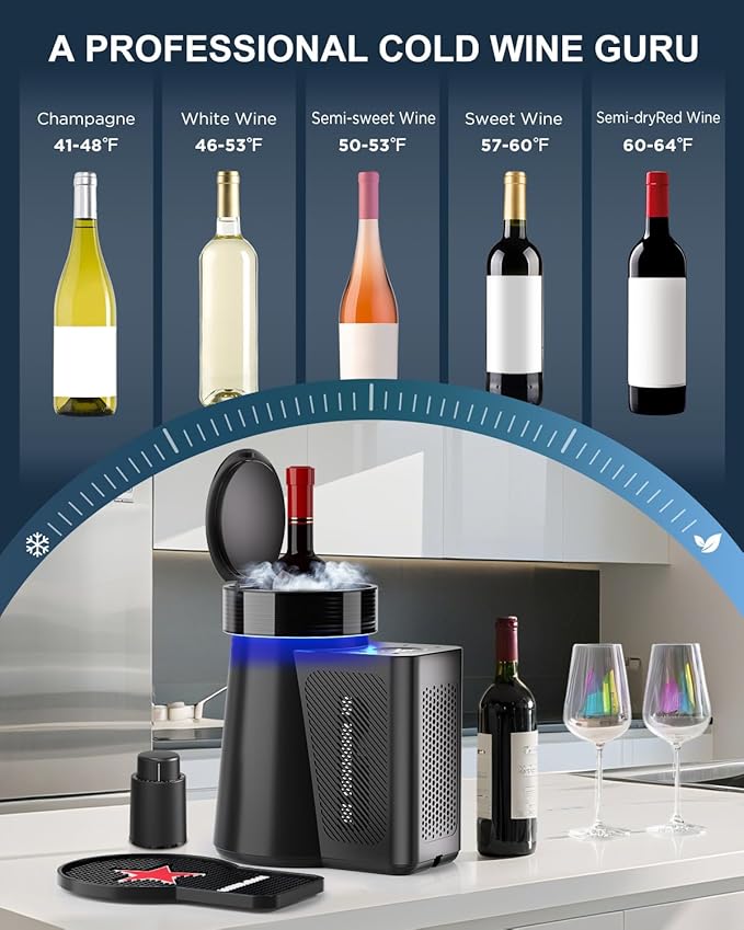 Newise Wine Chiller & Temperature Keeper for Standard 750ml Bottles, Electric Chiller Maintains Perfect Temp, Low-Noise, Christmas Gift Set for Wine Lovers