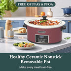 HOMECOOKIN 7-Quart Programmable Slow Cooker with Timer Keep Warm - Small Kitchen Appliance for Family Dinners - Serves 6+ People (Red Shell + White Ceramic Liner)