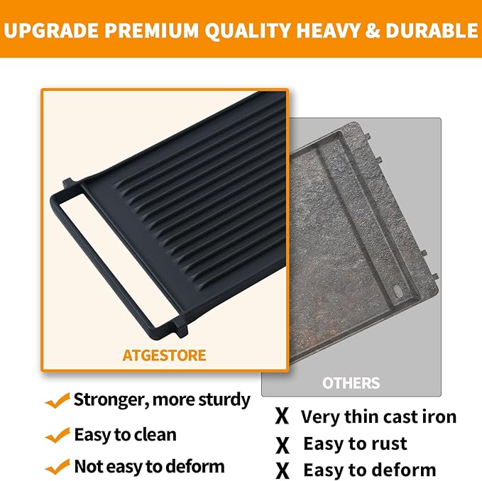 Upgraded WB31X24998 Reversible Griddle Replacement for GE Stove Parts Cast Iron Griddle Plate WB31X24738 JXGRILL1 GE Gas Range Cooktop Parts Genuine Stove Top Burner Griddle Center Flat Top Pan