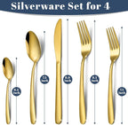 Hunnycook Gold Silverware Set - 20PCS Stainless Steel Silverware Set for 4, Includes Forks Spoons and Knives, Utensil Sets for Home Kitchen Restaurant, Dishwasher Safe